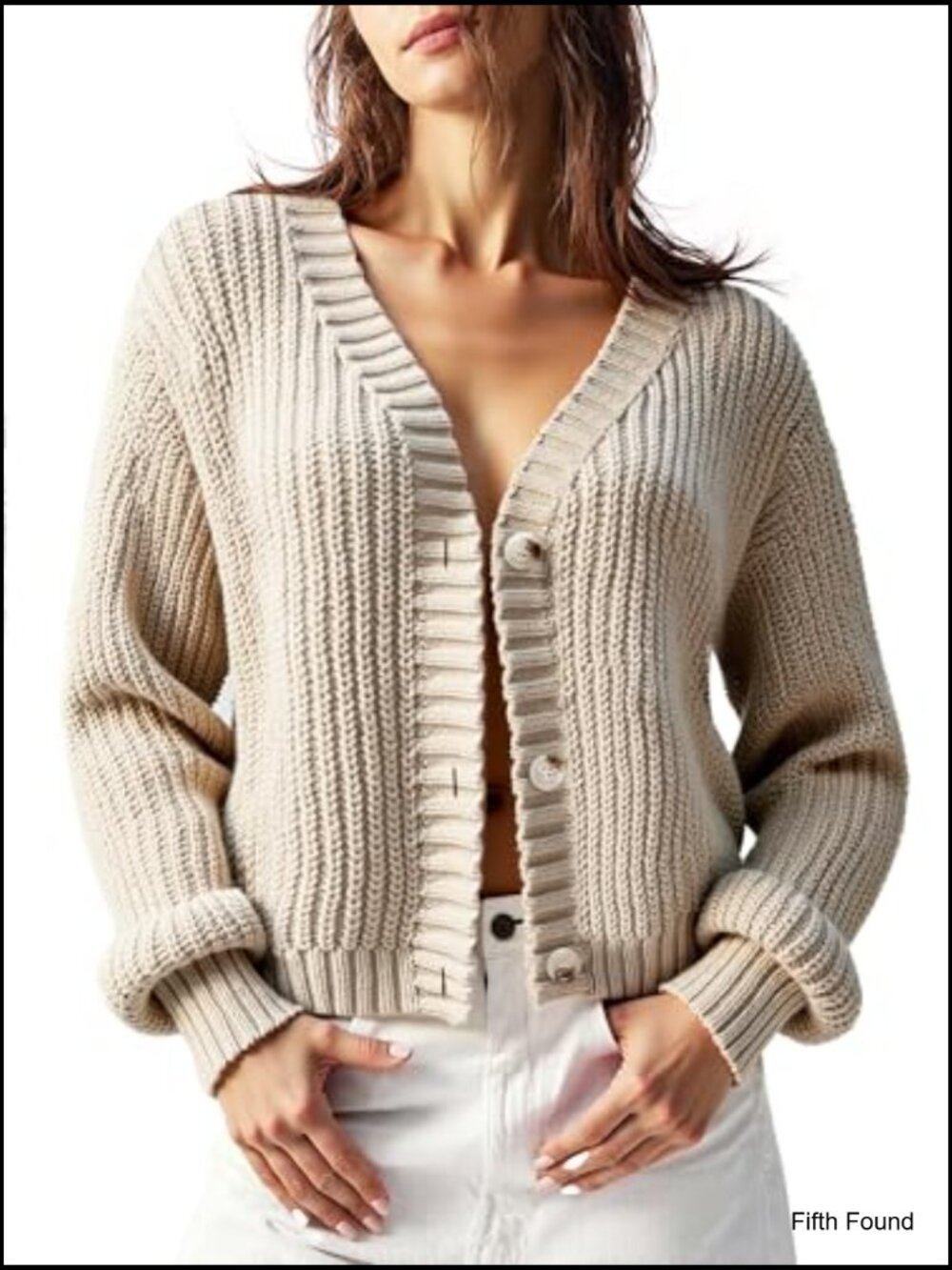 Chunky Knit Cardigan – Waffle Knit Button Down Oversized V Neck Fall Sweater - Picture 3 of 6